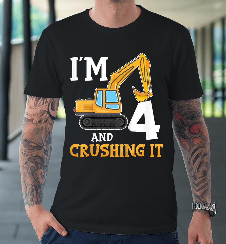 Four 4Yr 4Th Birthday Digger Boy Construction 4 Years Old Premium T-Shirt