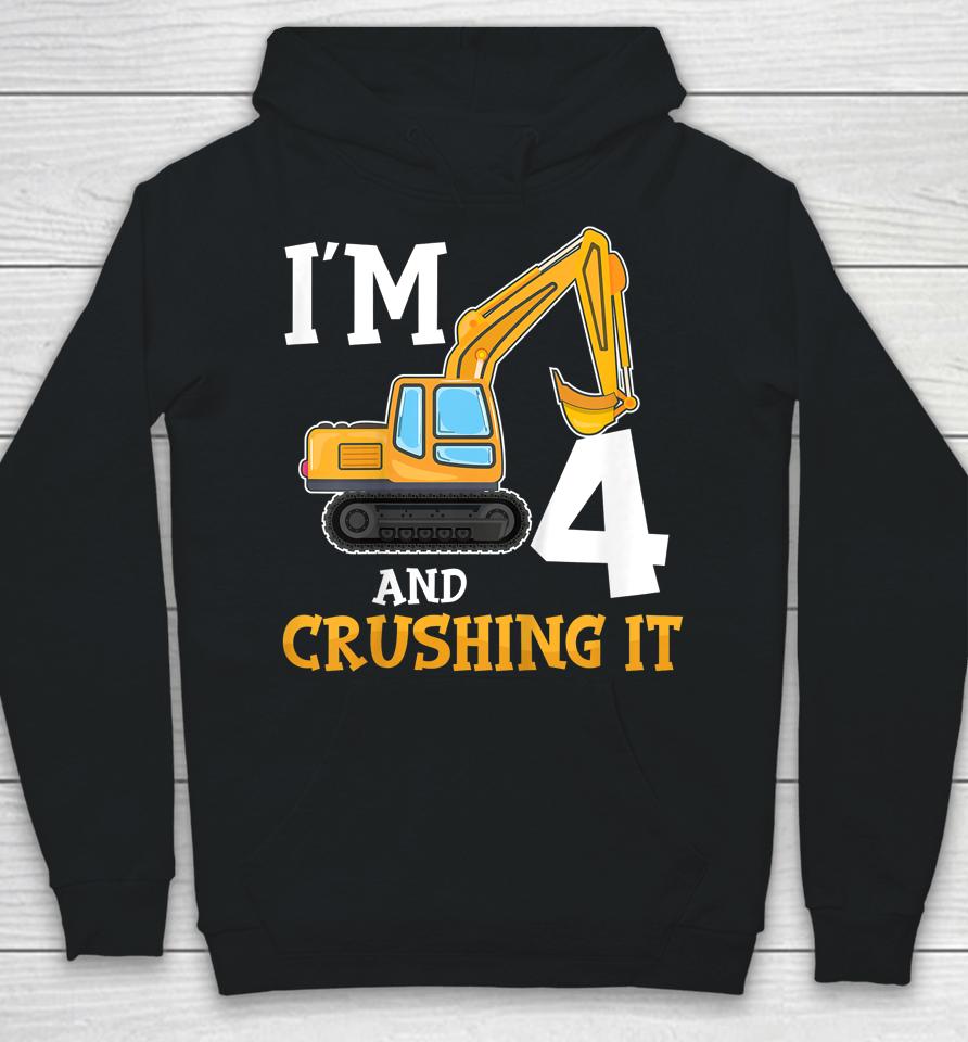 Four 4Yr 4Th Birthday Digger Boy Construction 4 Years Old Hoodie