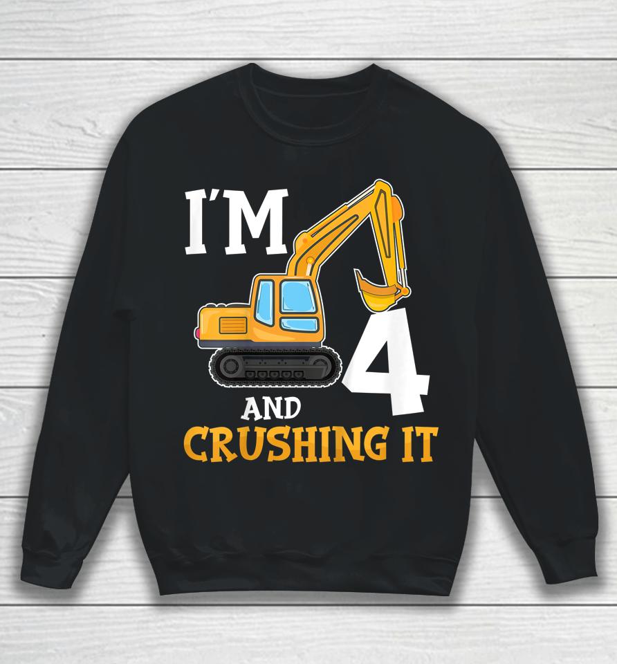 Four 4Yr 4Th Birthday Digger Boy Construction 4 Years Old Sweatshirt