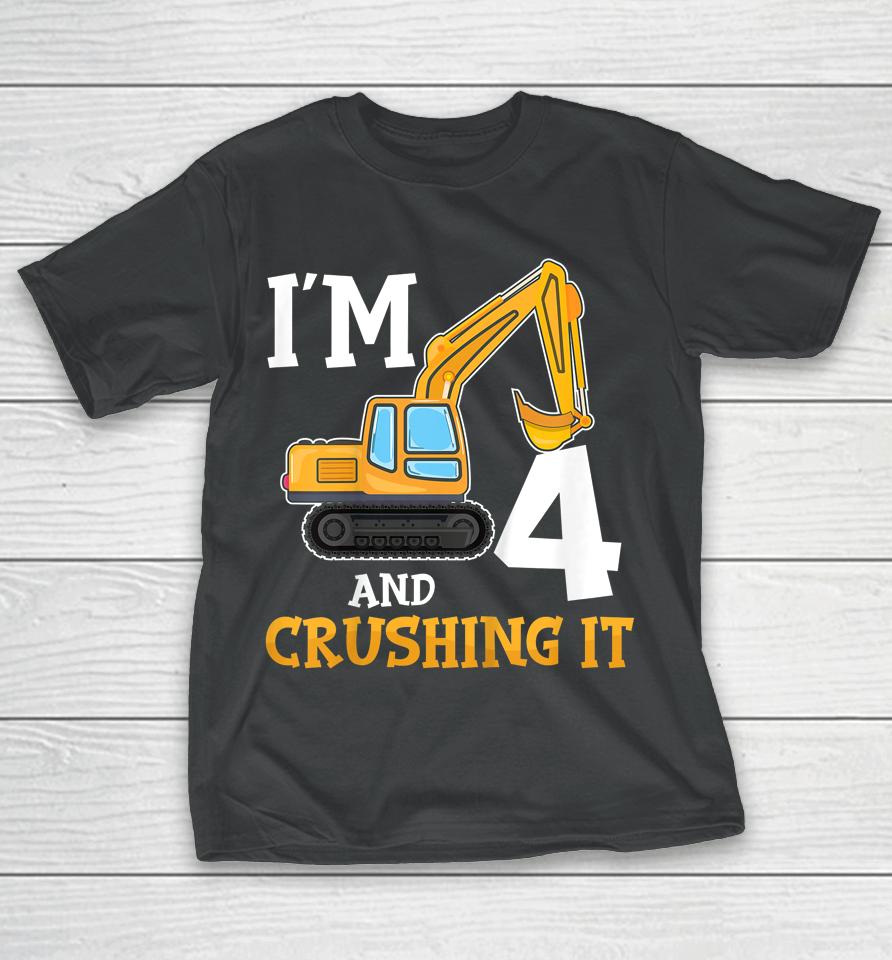 Four 4Yr 4Th Birthday Digger Boy Construction 4 Years Old T-Shirt