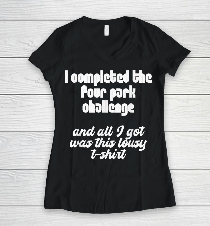 Four Park Challenge Funny Theme Park Women V-Neck T-Shirt