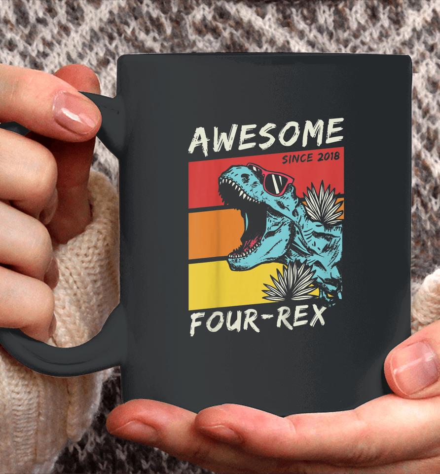Four Rex Boy 4Th Birthday 2018 Dinosaur 4 Year Old Coffee Mug