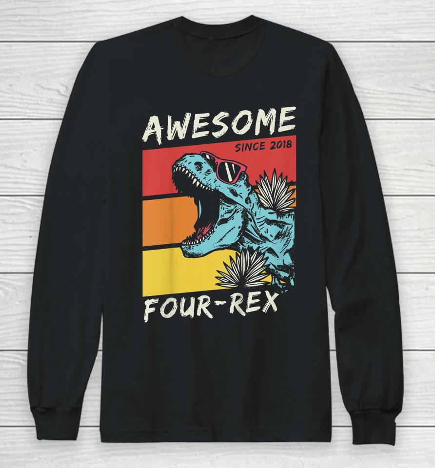 Four Rex Boy 4Th Birthday 2018 Dinosaur 4 Year Old Long Sleeve T-Shirt
