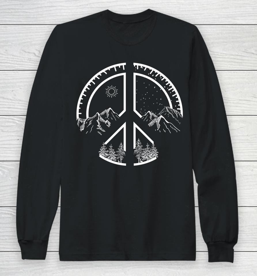 Four Seasons Peace Sign Outdoor Adventure Hippie Retro 60S Long Sleeve T-Shirt
