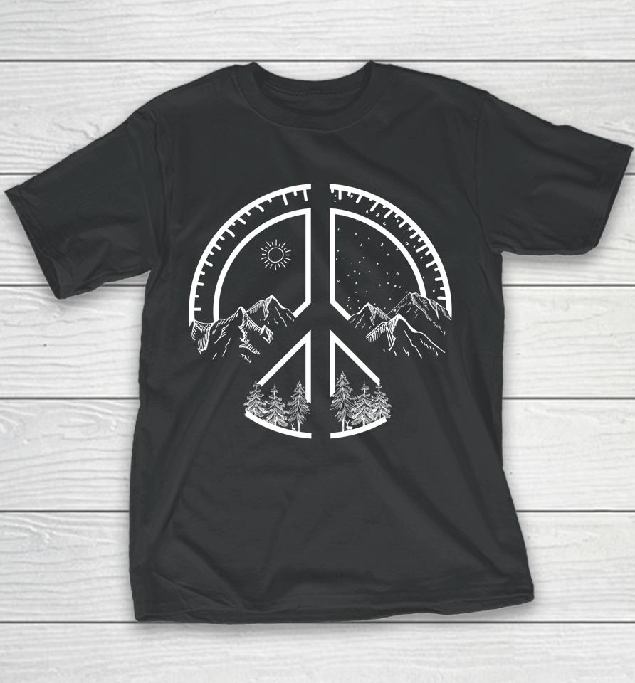 Four Seasons Peace Sign Outdoor Adventure Hippie Retro 60S Youth T-Shirt