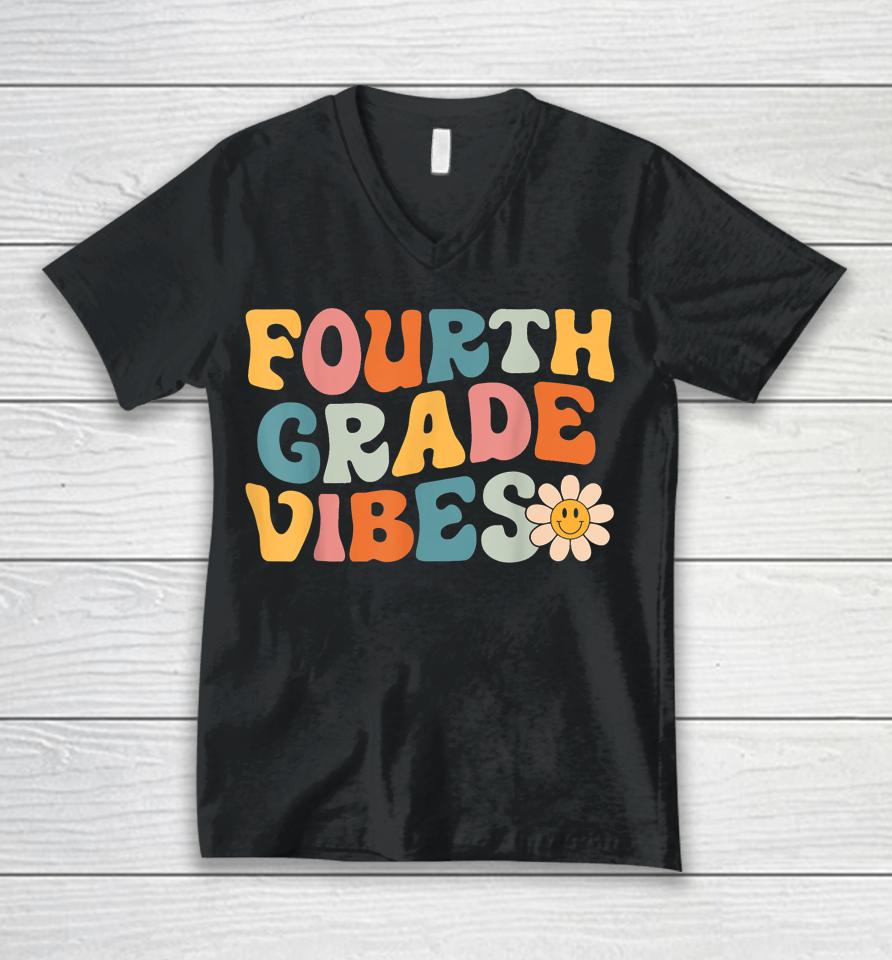 Fourth Grade Vibes - 4Th Grade Team Retro 1St Day Of School Unisex V-Neck T-Shirt