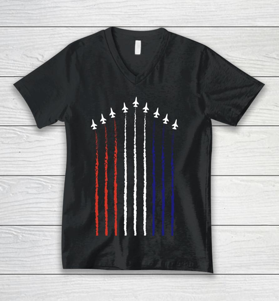 Fourth Of July Fighter Jets Red White Blue 4Th American Flag Unisex V-Neck T-Shirt