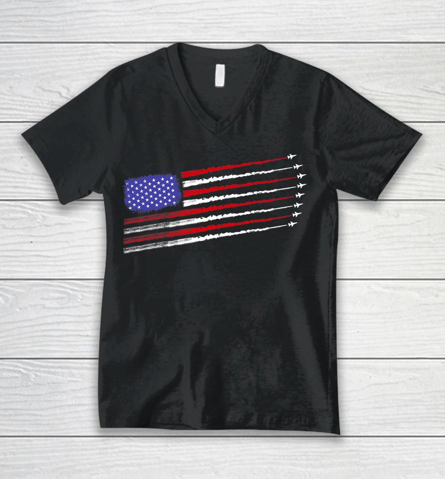 Fourth Of July Fighter Jets Red White Blue 4Th American Flag Unisex V-Neck T-Shirt