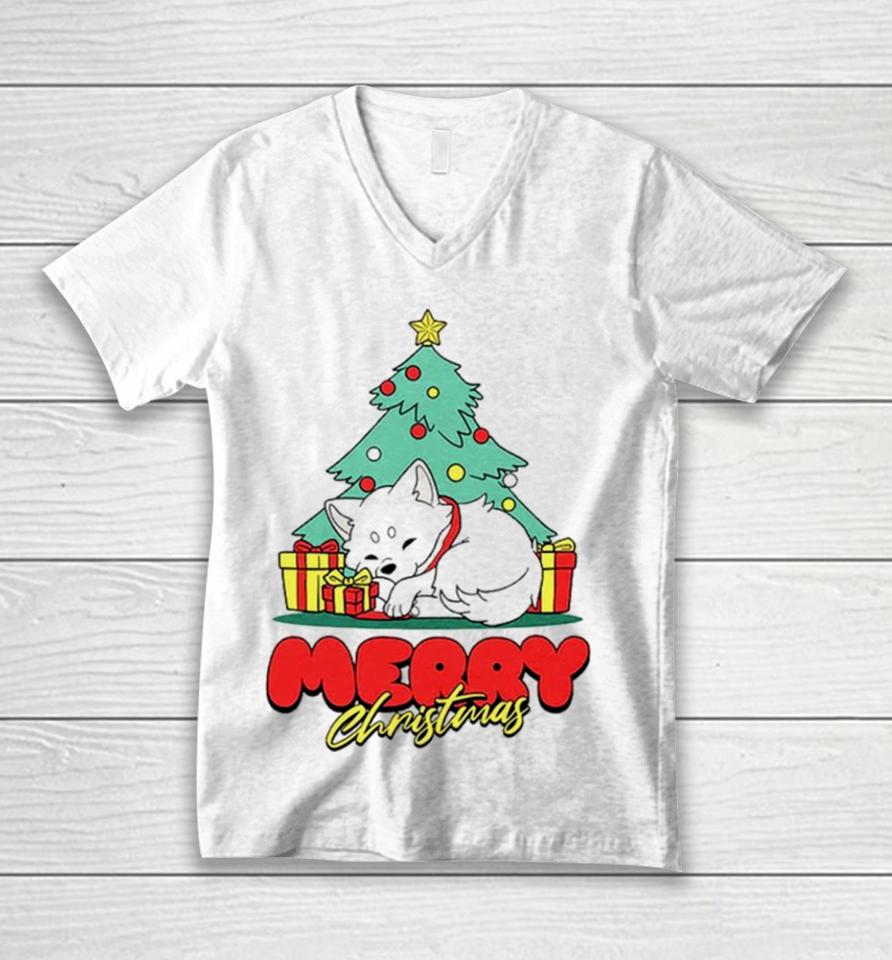 Fox And Tree Merry Christmas Unisex V-Neck T-Shirt