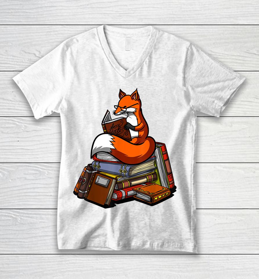 Fox Book Reading Nerd Geek Unisex V-Neck T-Shirt