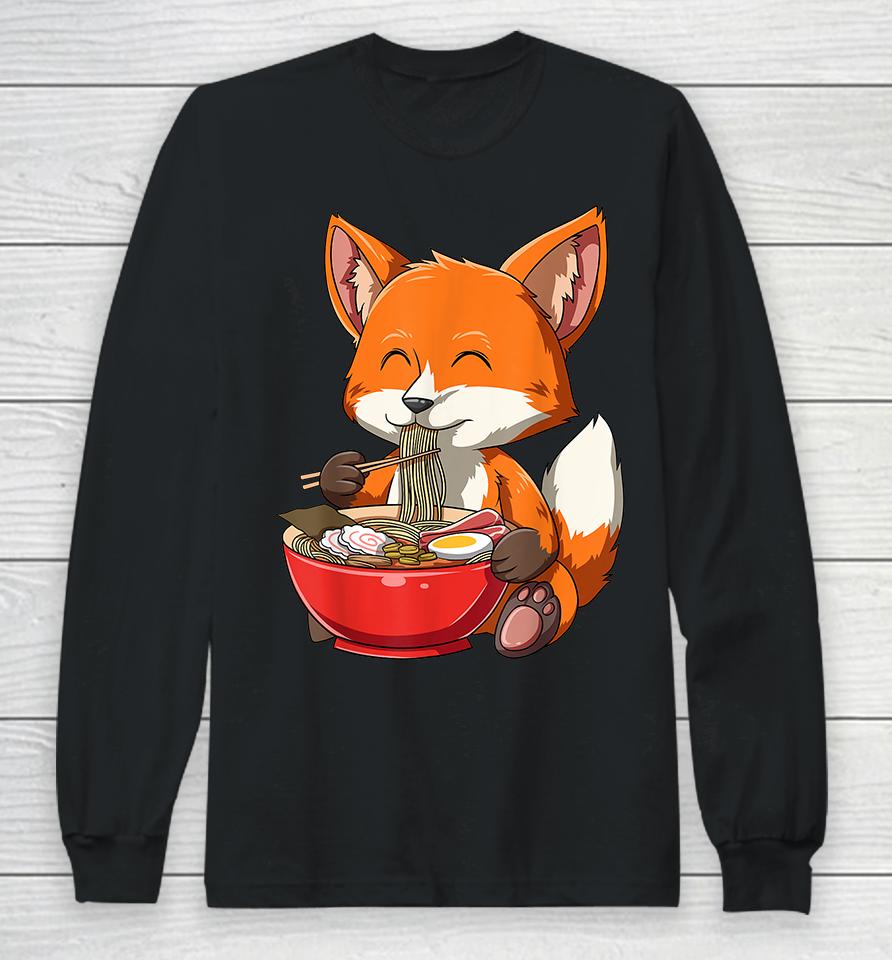 Fox Eating Ramen Long Sleeve T-Shirt