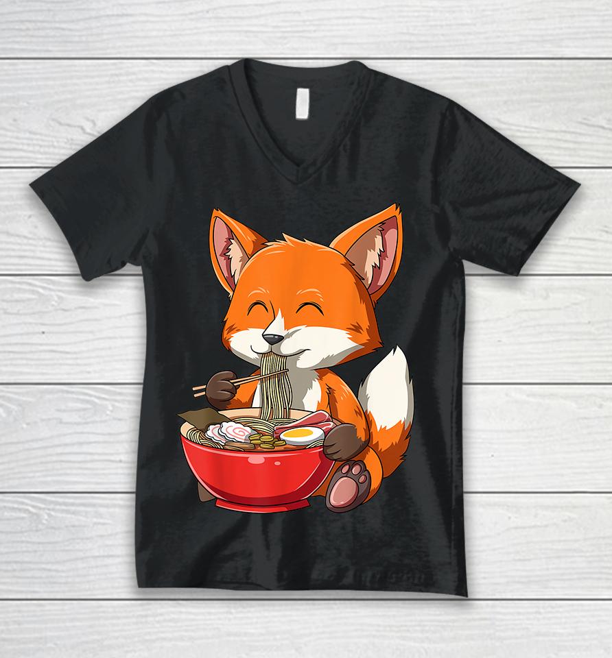 Fox Eating Ramen Unisex V-Neck T-Shirt