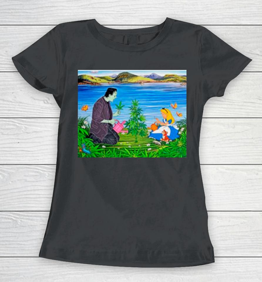 Frankenstein And Alice Marijuana Tree Women T-Shirt