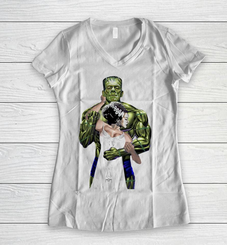 Frankenstein And Bride Love Husband And Wife Valentine Women V-Neck T-Shirt