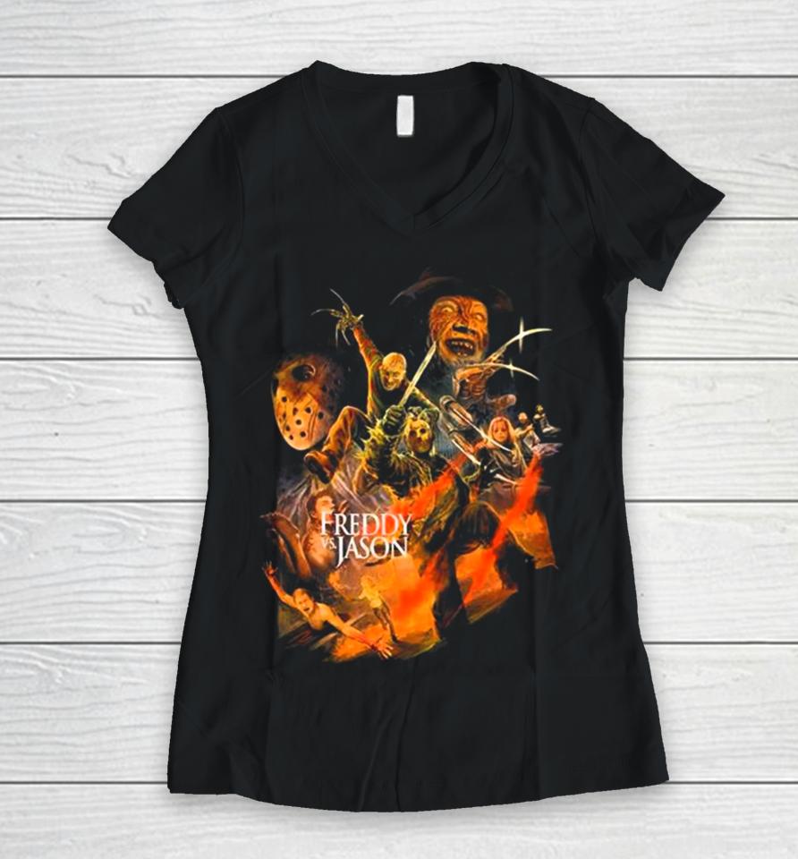 Freddy Vs Jason Halloween 2023 Women V-Neck T-Shirt