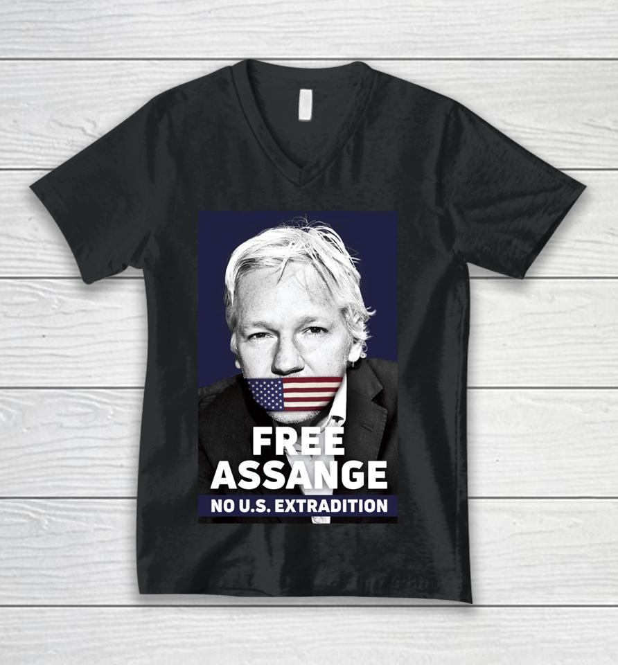 Free Assange No Us Extradition Unisex V-Neck T-Shirt