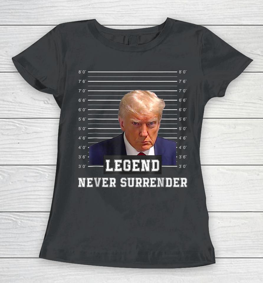 Free Donald Trump Mug Shot President Never Surrender Women T-Shirt