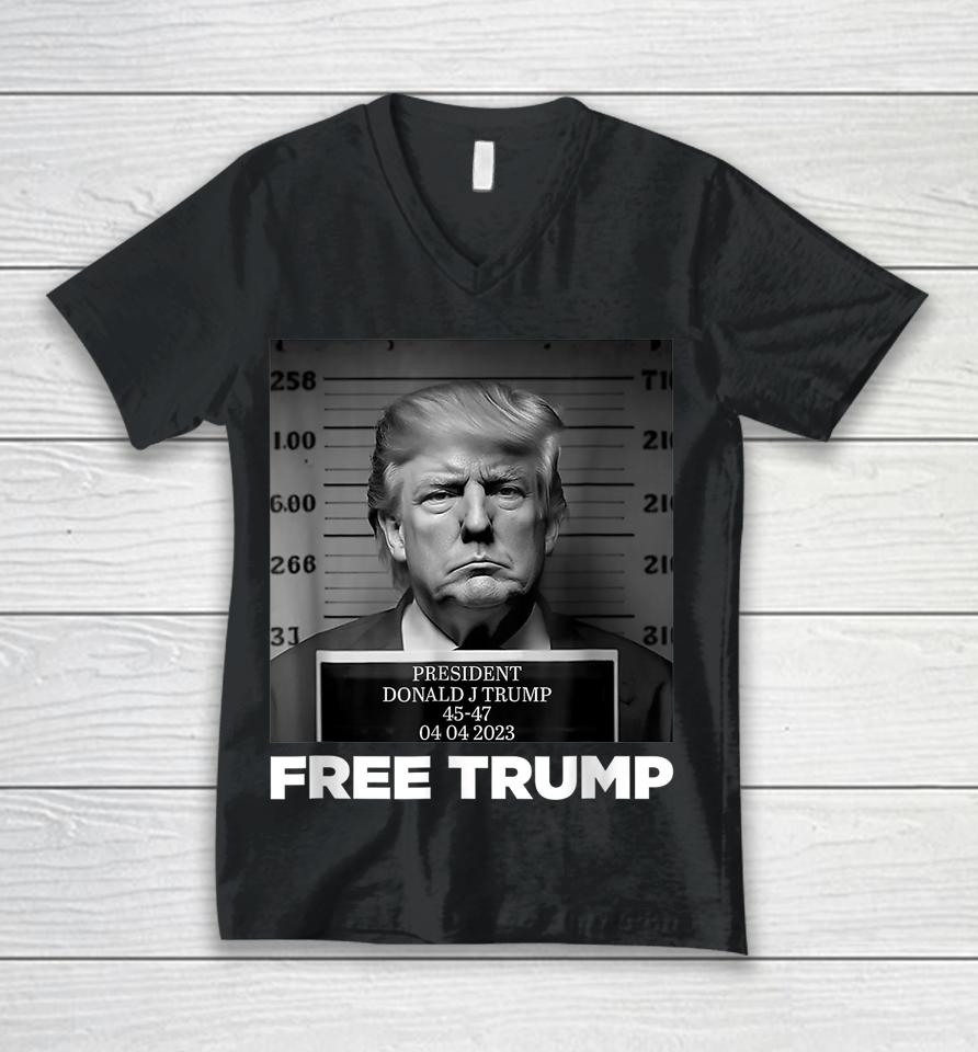 Free Donald Trump Mug Shot Unisex V-Neck T-Shirt