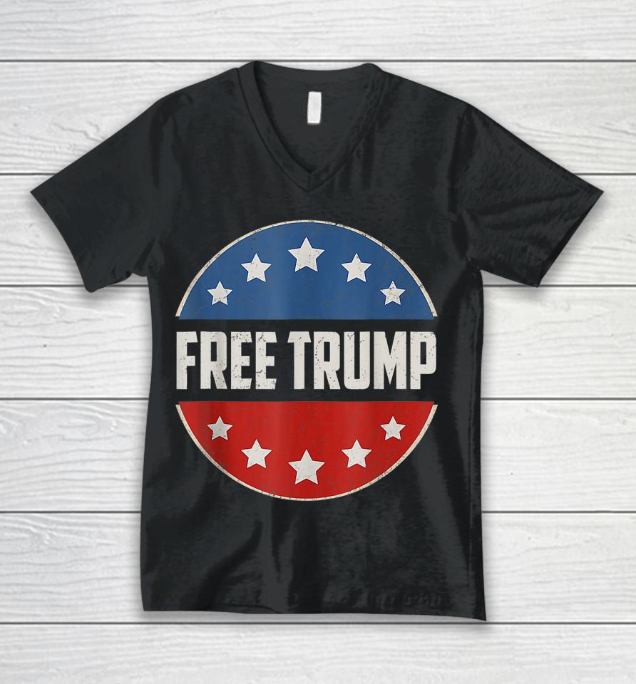 Free Donald Trump Republican Support Pro Trump American Flag Unisex V-Neck T-Shirt