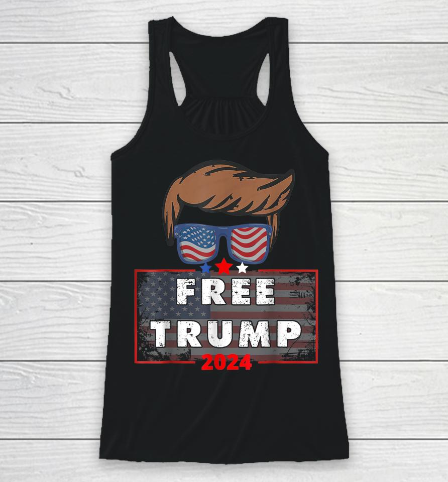 Free Donald Trump Republican Support Pro Trump American Flag Racerback Tank