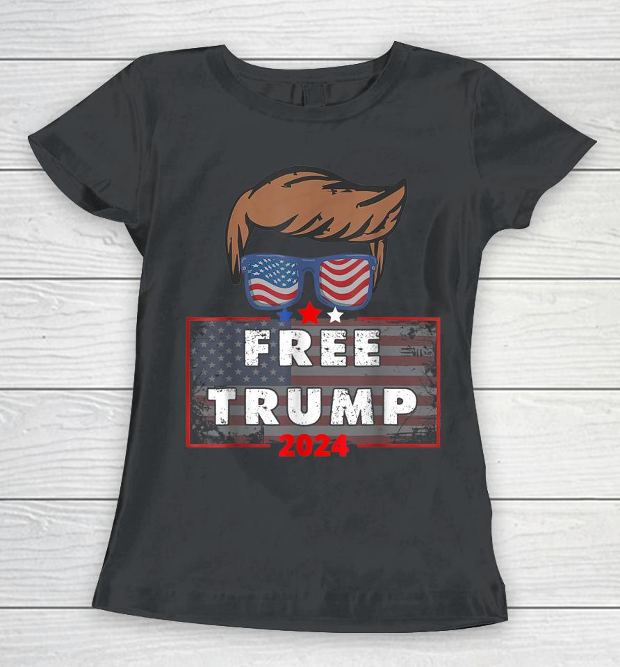 Free Donald Trump Republican Support Pro Trump American Flag Women T-Shirt