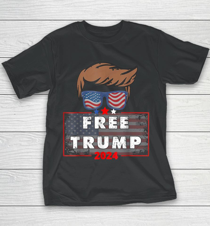 Free Donald Trump Republican Support Pro Trump American Flag Youth T-Shirt