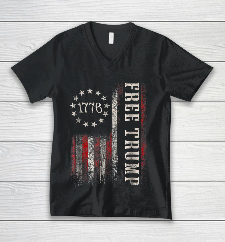 Free Donald Trump Republican Support Pro Trump American Flag Unisex V-Neck T-Shirt