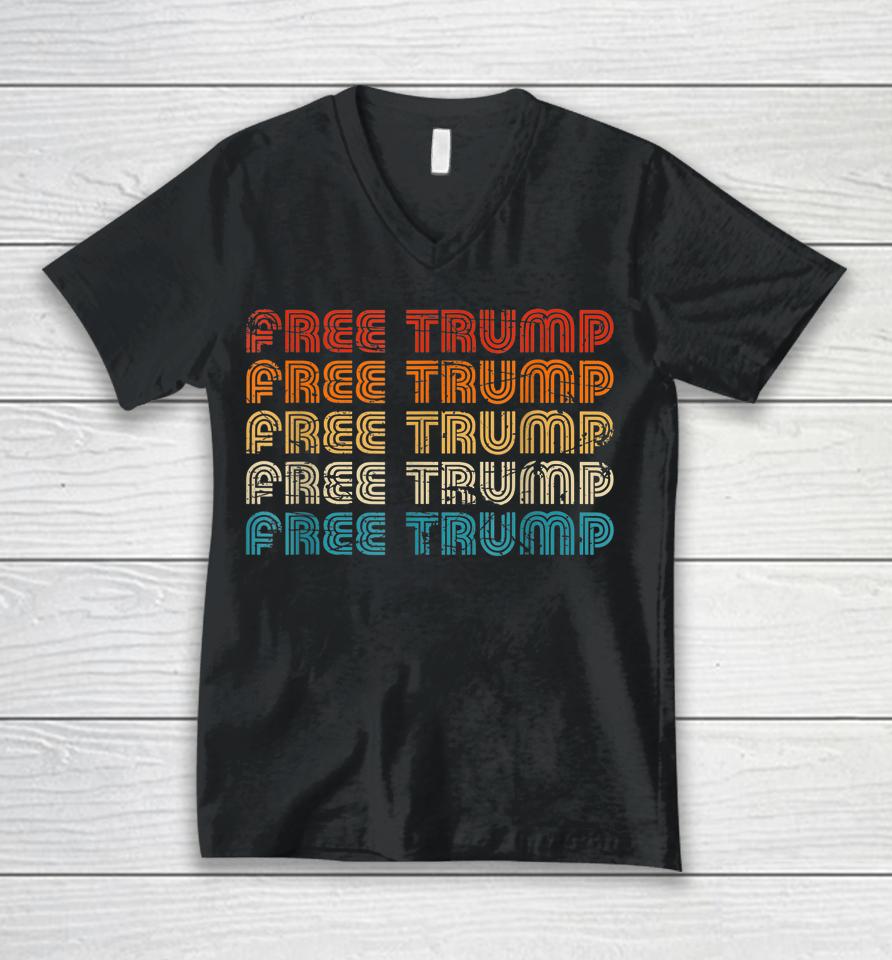 Free Donald Trump Republican Support Pro Trump Retro Vintage Unisex V-Neck T-Shirt