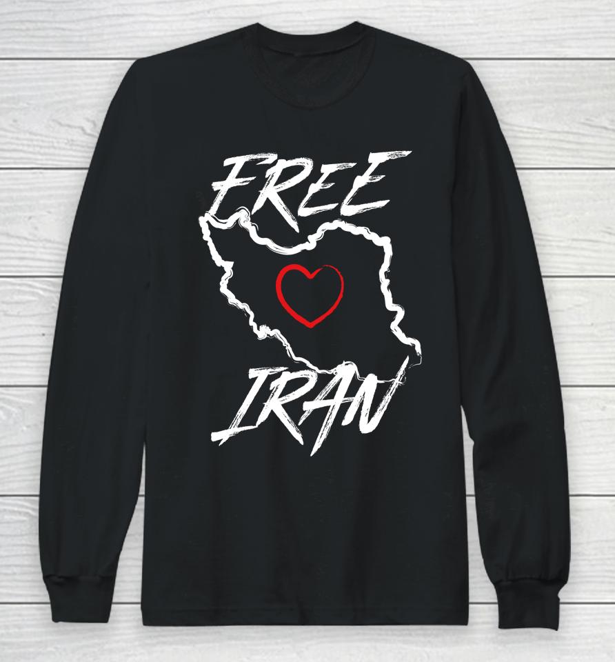 Free Iran Symbol Heart Map Freedom Heart Love Gift Long Sleeve T-Shirt