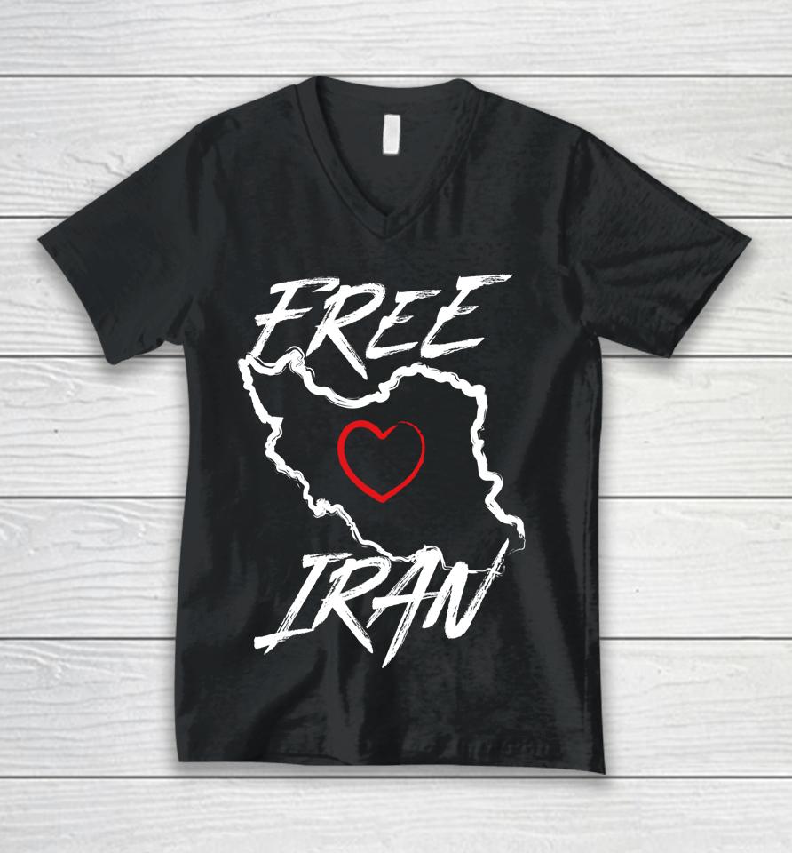 Free Iran Symbol Heart Map Freedom Heart Love Gift Unisex V-Neck T-Shirt
