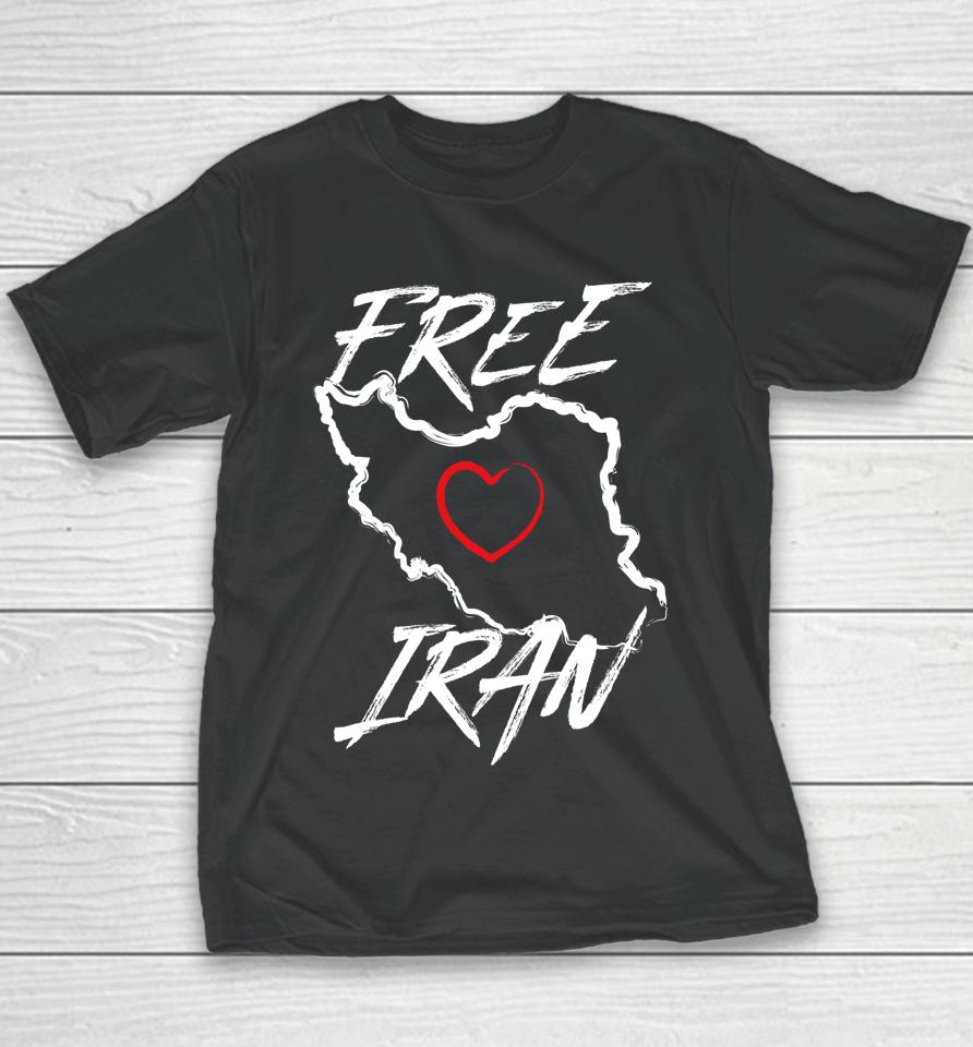 Free Iran Symbol Heart Map Freedom Heart Love Gift Youth T-Shirt