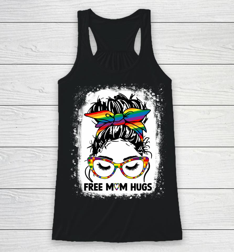 Free Mom Hugs Messy Bun Lgbt Pride Rainbow Racerback Tank