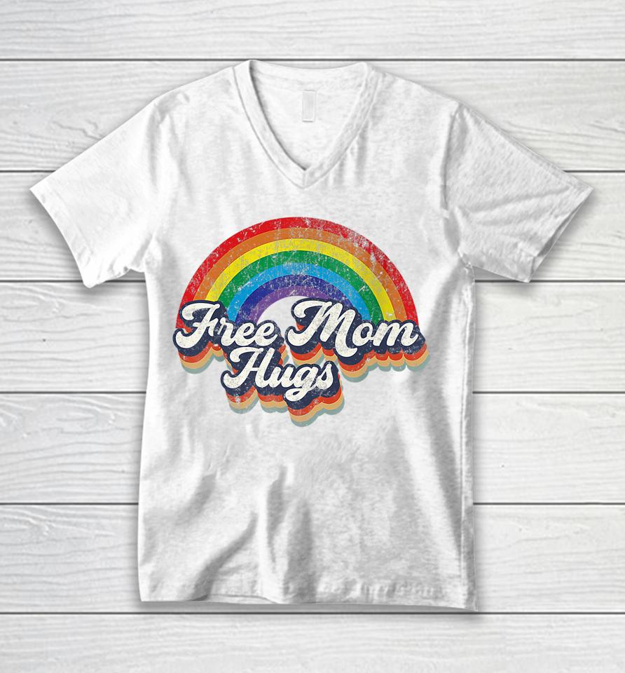Free Mom Hugs Rainbow Heart Lgbt Flag Lgbt Pride Month Unisex V-Neck T-Shirt