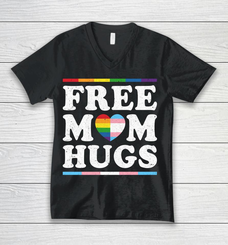 Free Mom Hugs Rainbow Heart Lgbt Pride Month Unisex V-Neck T-Shirt