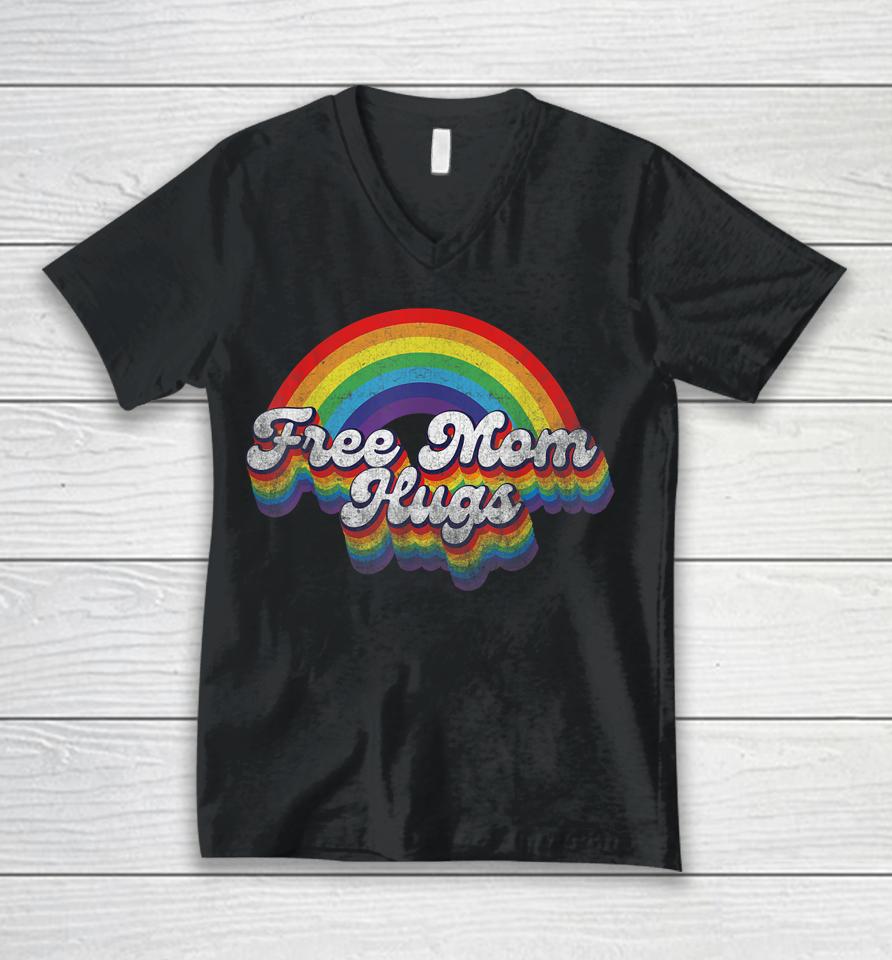 Free Mom Hugs Rainbow Retro Lgbt Flag Lgbt Pride Month Unisex V-Neck T-Shirt