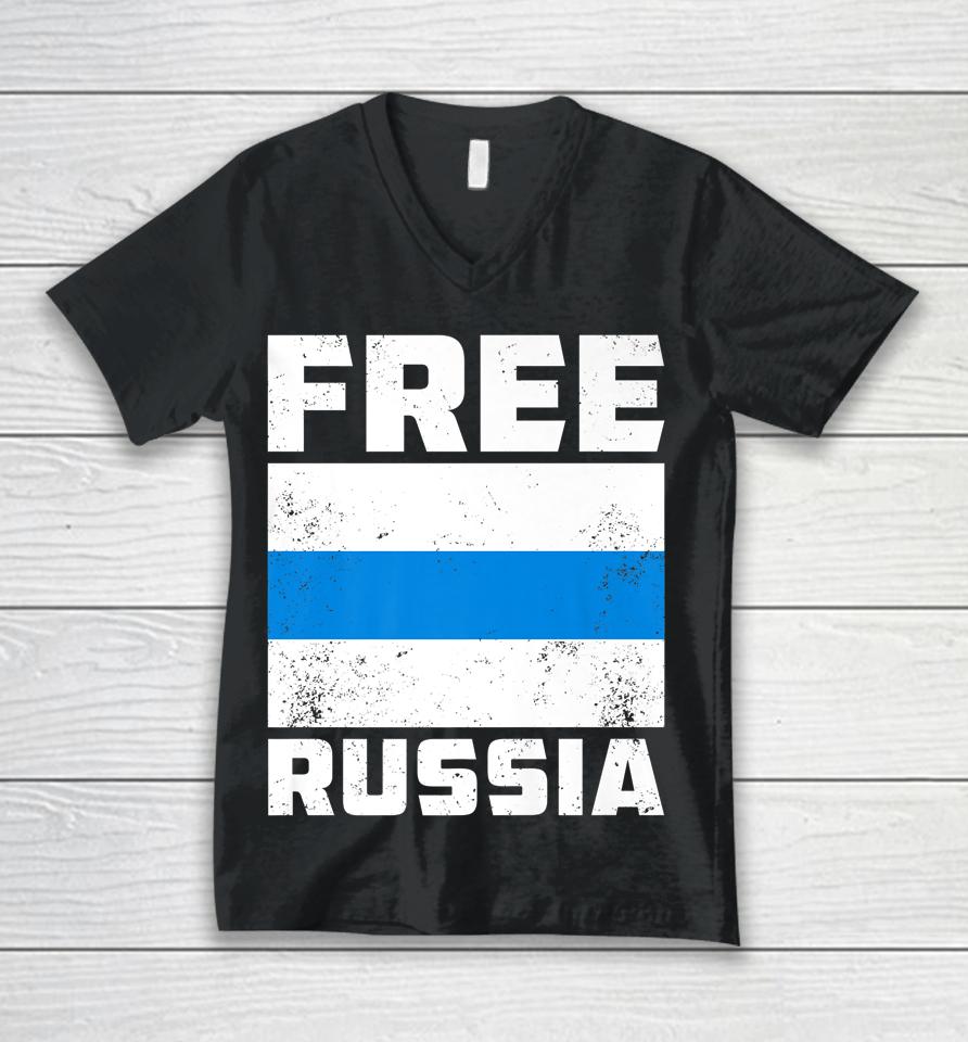 Free Russia New Russian Flag White Blue Anti-War Protest Unisex V-Neck T-Shirt