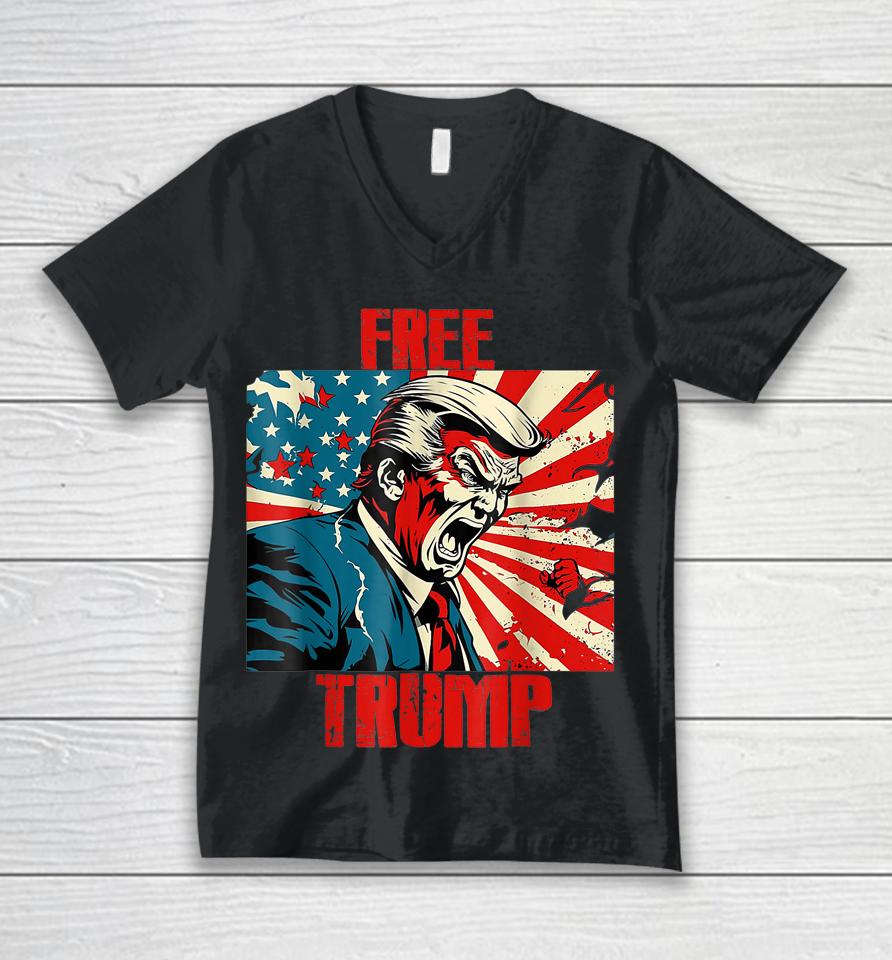 Free Trump American Flag Unisex V-Neck T-Shirt