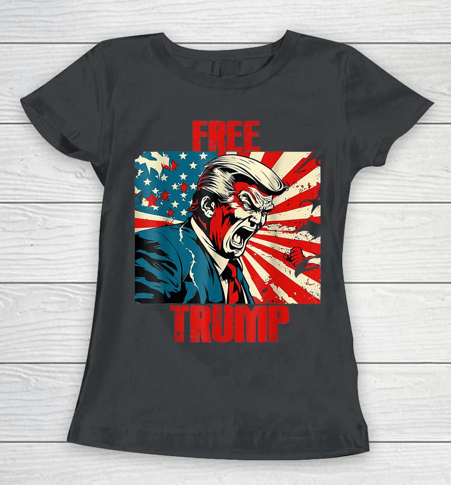 Free Trump American Flag Women T-Shirt