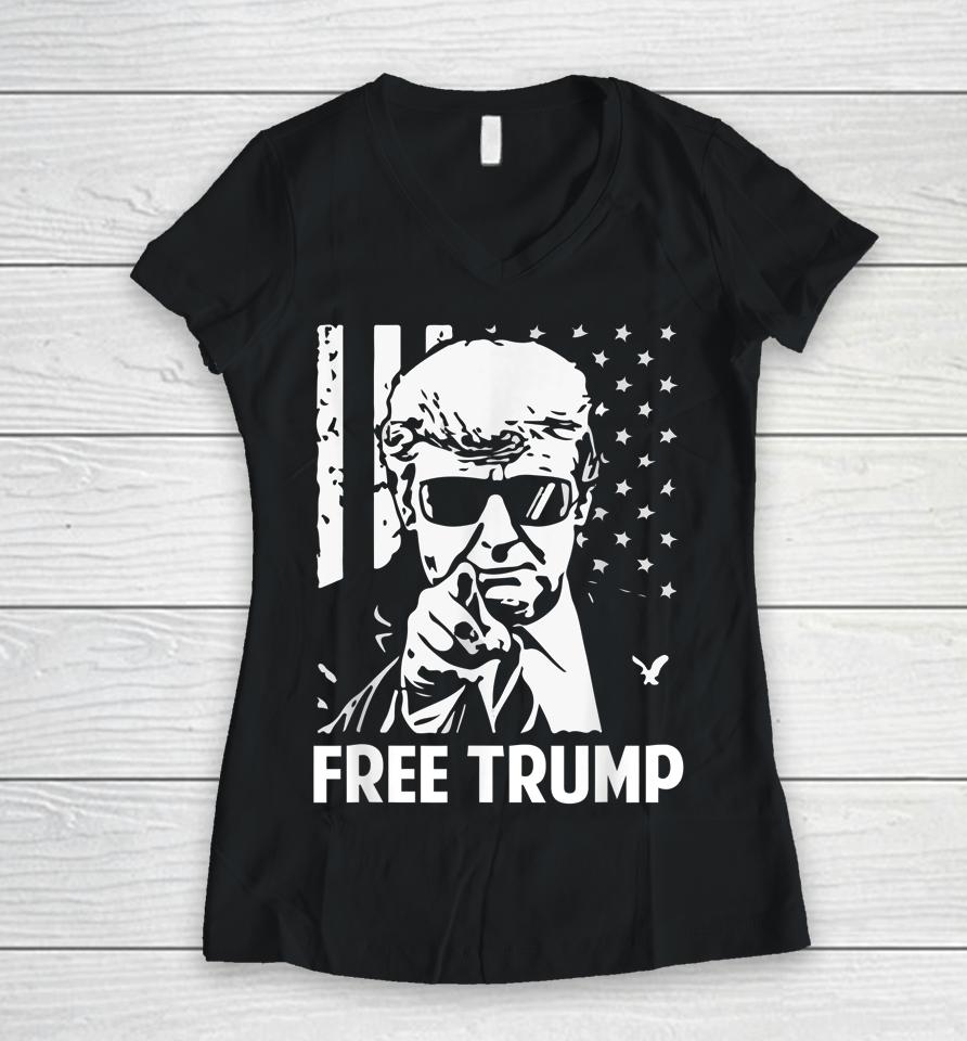 Free Trump T-Shirt Free Donald Trump Republican Support Women V-Neck T-Shirt