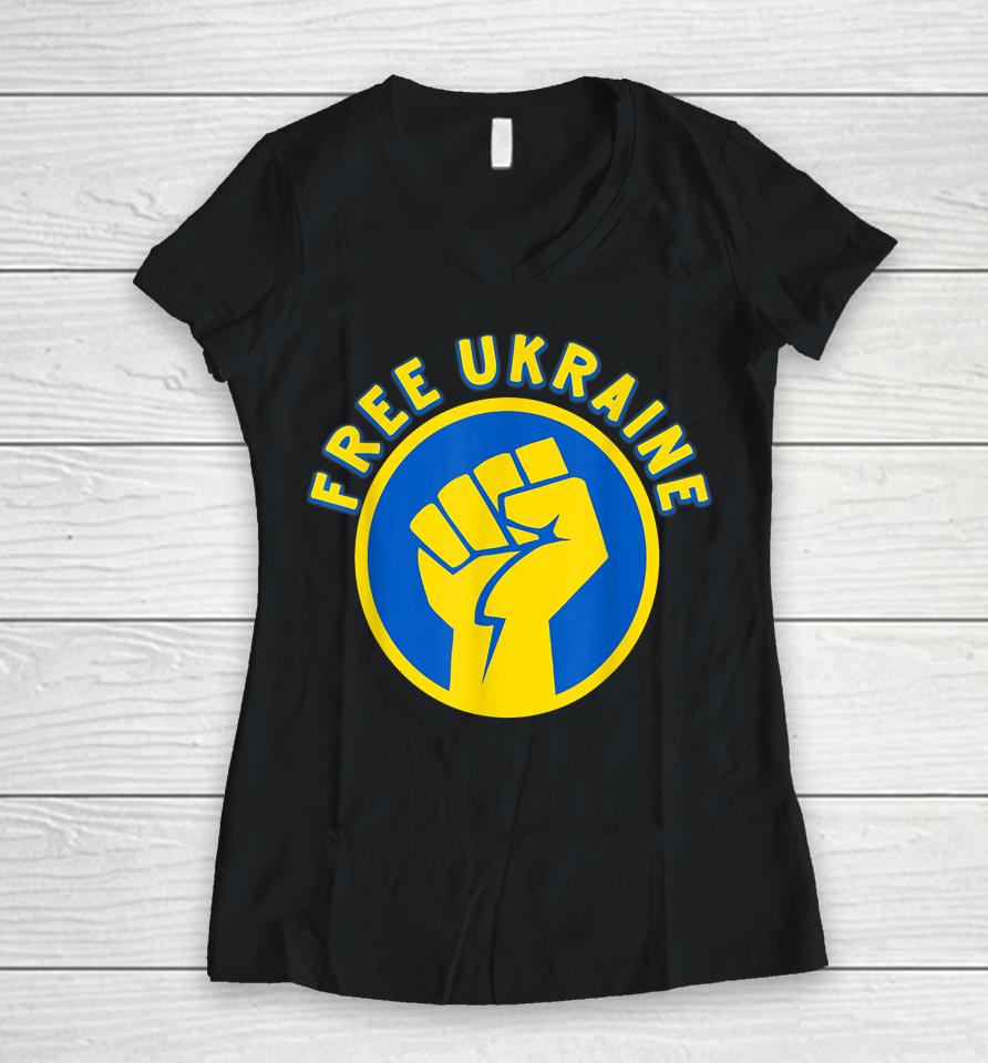 Free Ukraine Fist Hand Women V-Neck T-Shirt
