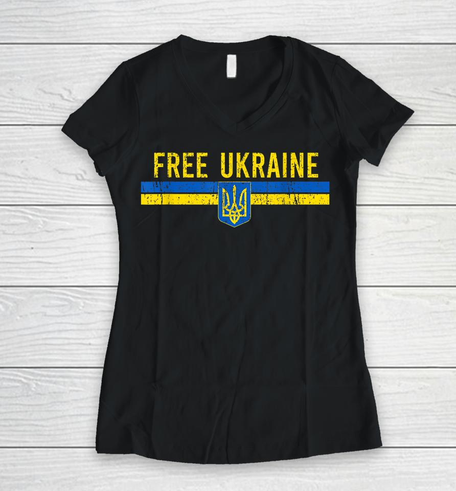 Free Ukraine Vintage Women V-Neck T-Shirt