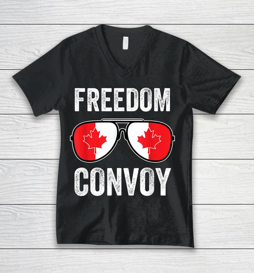 Freedom Convoy 2022 Canada Flag Sunglasse Unisex V-Neck T-Shirt