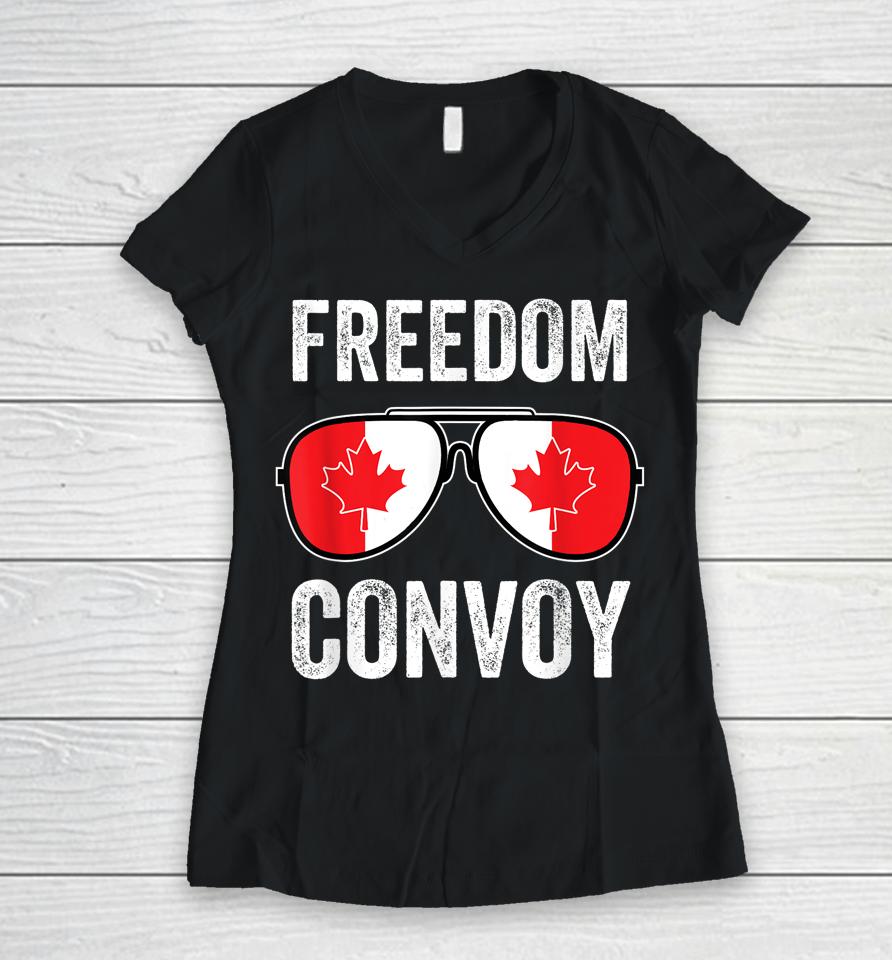 Freedom Convoy 2022 Canada Flag Sunglasse Women V-Neck T-Shirt