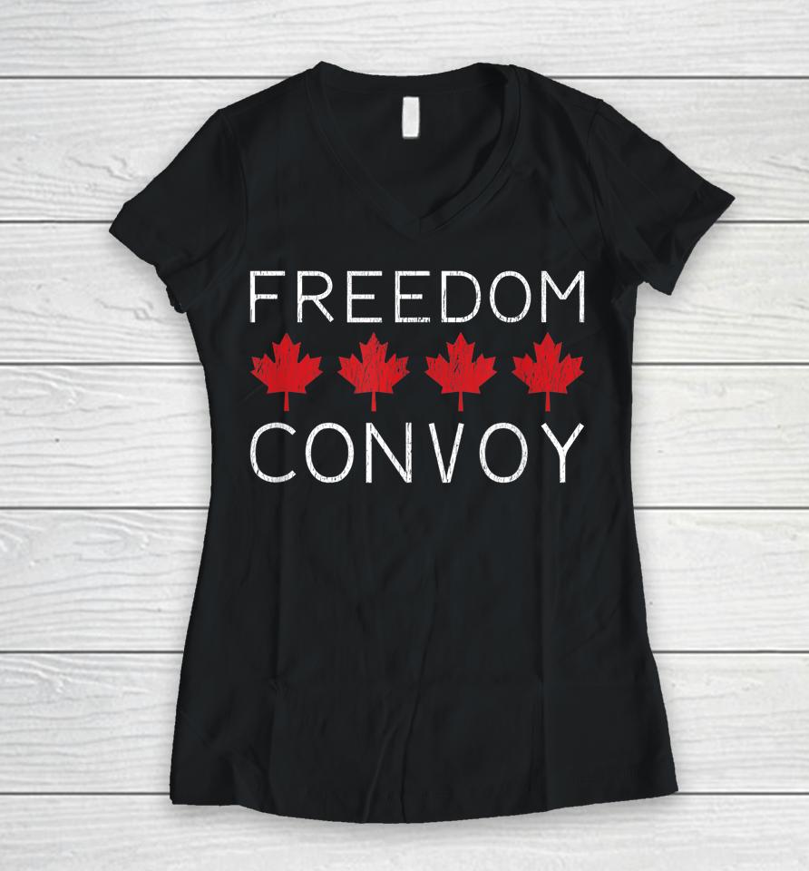 Freedom Convoy 2022 Canadian Trucker Tees Maple Leaf Women V-Neck T-Shirt