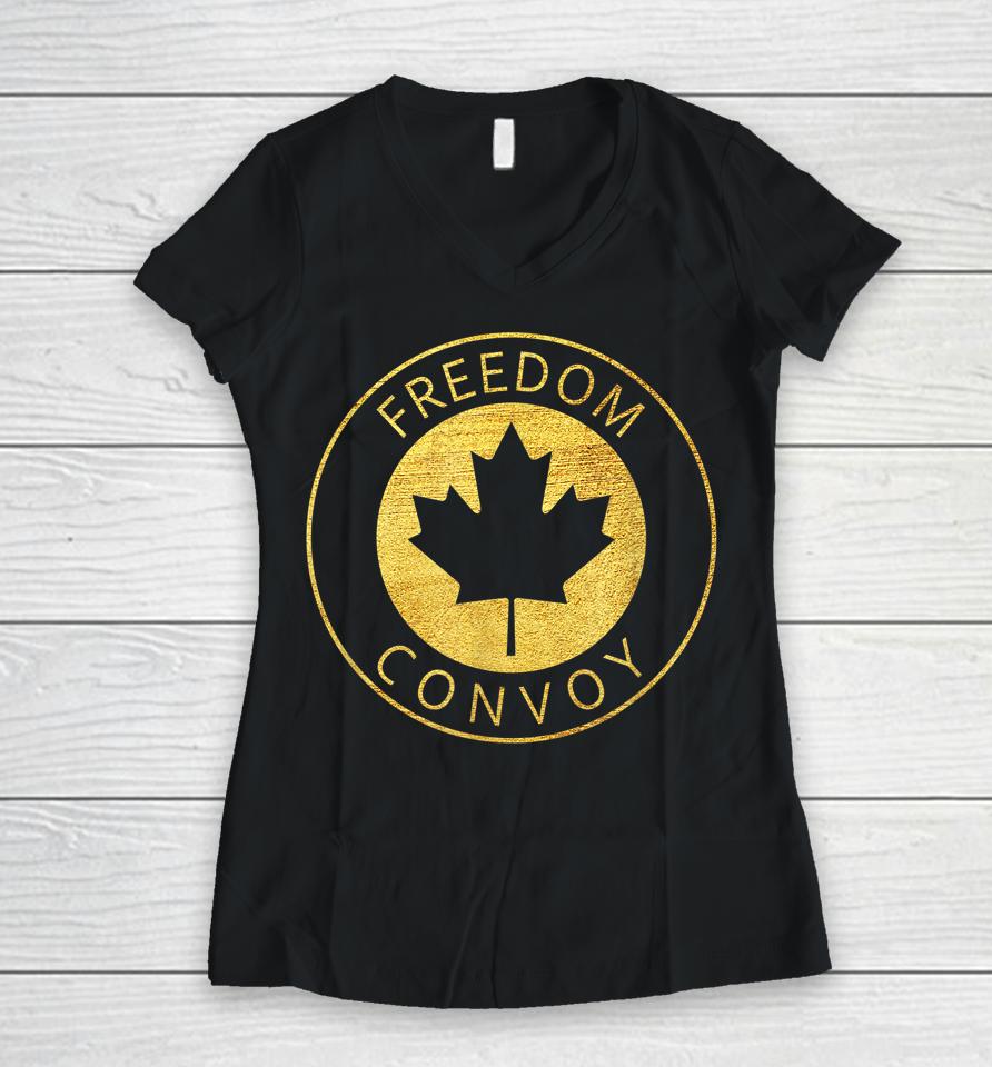 Freedom Convoy 2022 Canadian Trucker Tees Maple Leaf Vintage Women V-Neck T-Shirt