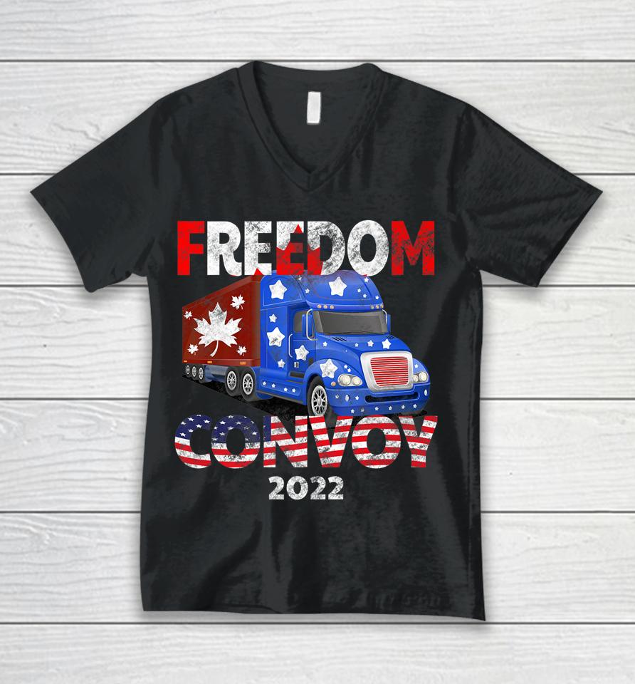 Freedom Convoy 2022 In Support Of Truckers Mandate Freedom Unisex V-Neck T-Shirt