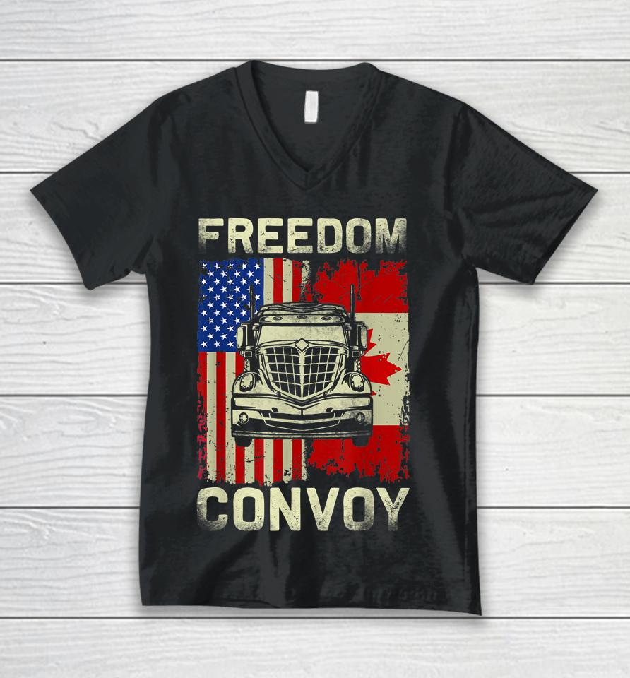 Freedom Convoy 2022 Support Canadian Truckers Mandate Truck Unisex V-Neck T-Shirt