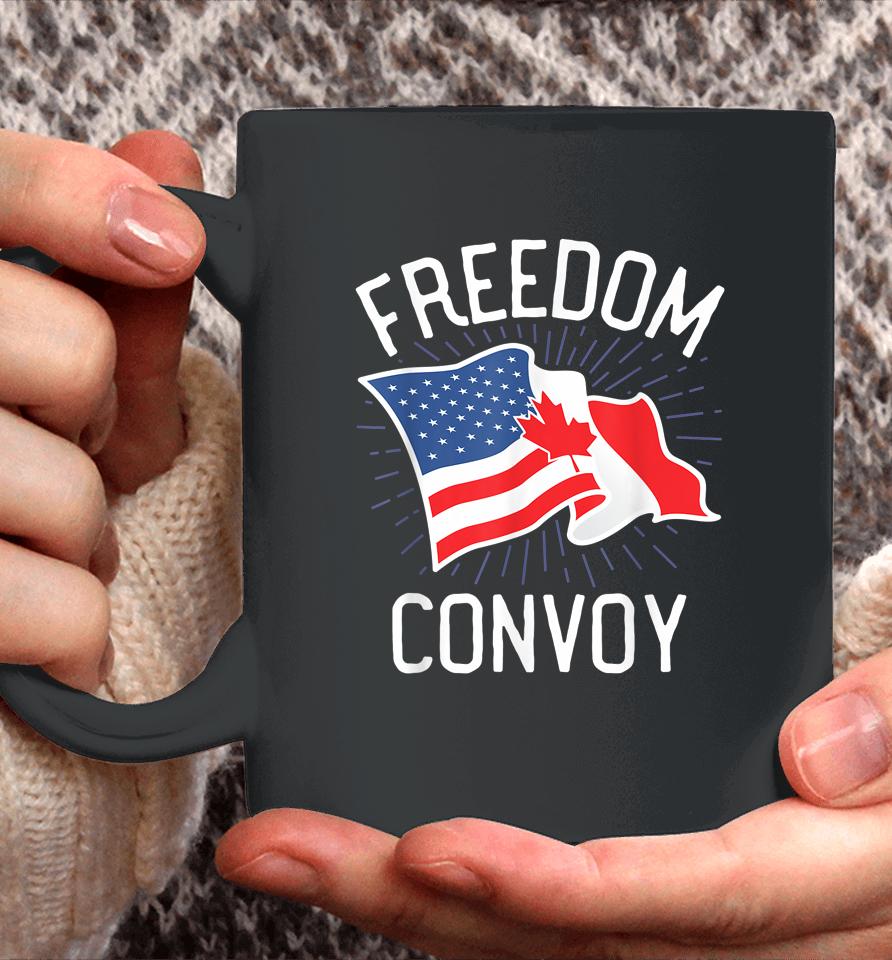Freedom Convoy 2022 Truckers Usa America Canada Flag Support Coffee Mug