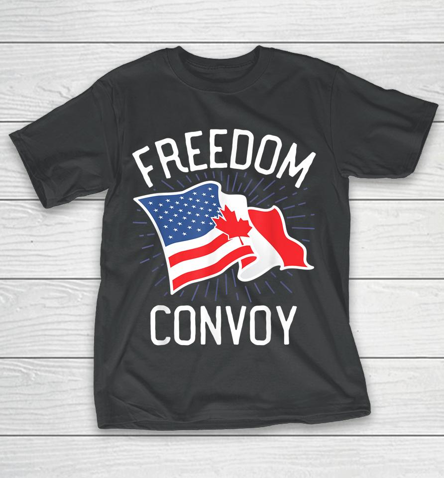 Freedom Convoy 2022 Truckers Usa America Canada Flag Support T-Shirt