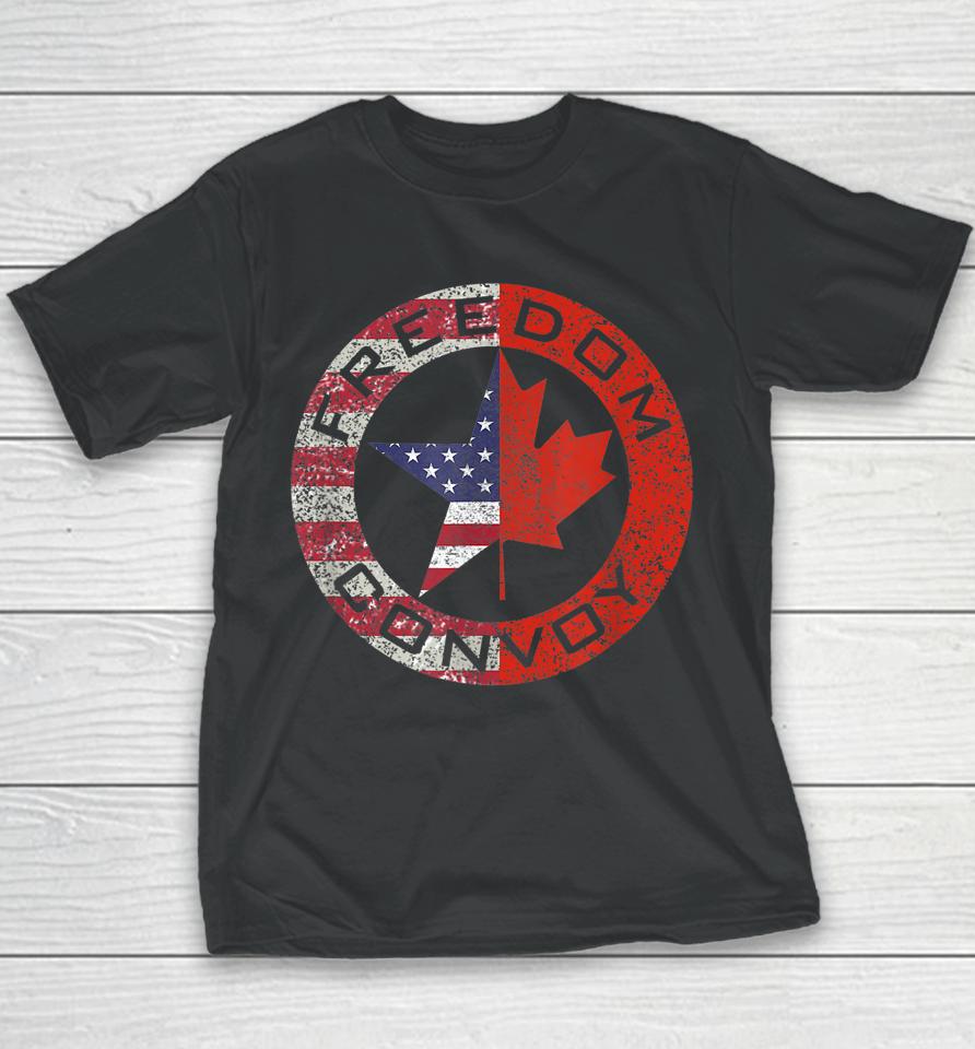 Freedom Convoy Canadian Trucker Canada Us Flag Youth T-Shirt